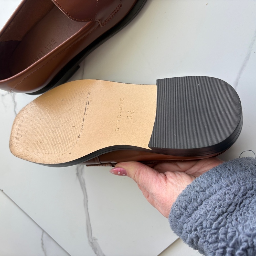 Everlane sz 5.5 The Penny Loafer Rum Brown Leather slip-on Classic square toe - Picture 11 of 12